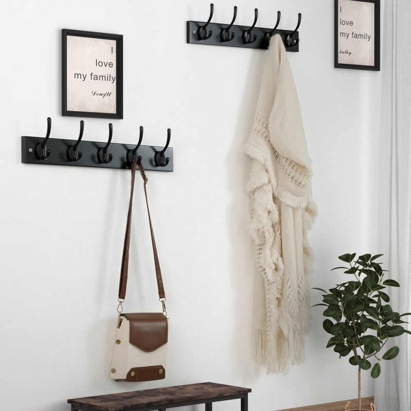 Dseap Wall Mounted Coat Rack: 16" Hole to Hole, Coat Hook Hanger with 5 Metal Hooks for Hanging Coats Towels Hats Clothes, Black - Image 2